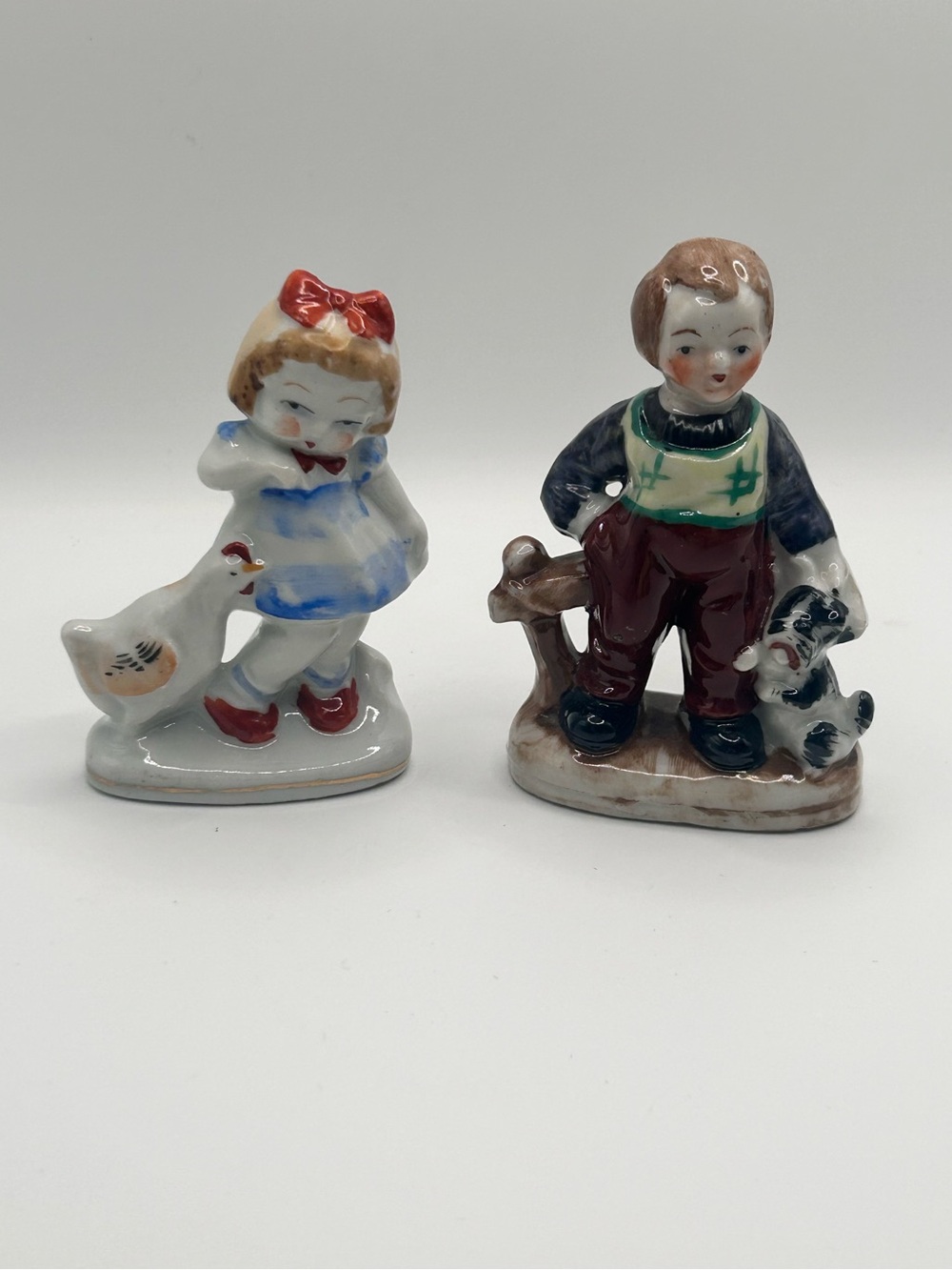 Vintage Occupied Japan Boy Girl Figurines | Hand Painted Porcelain Pair, Cottage